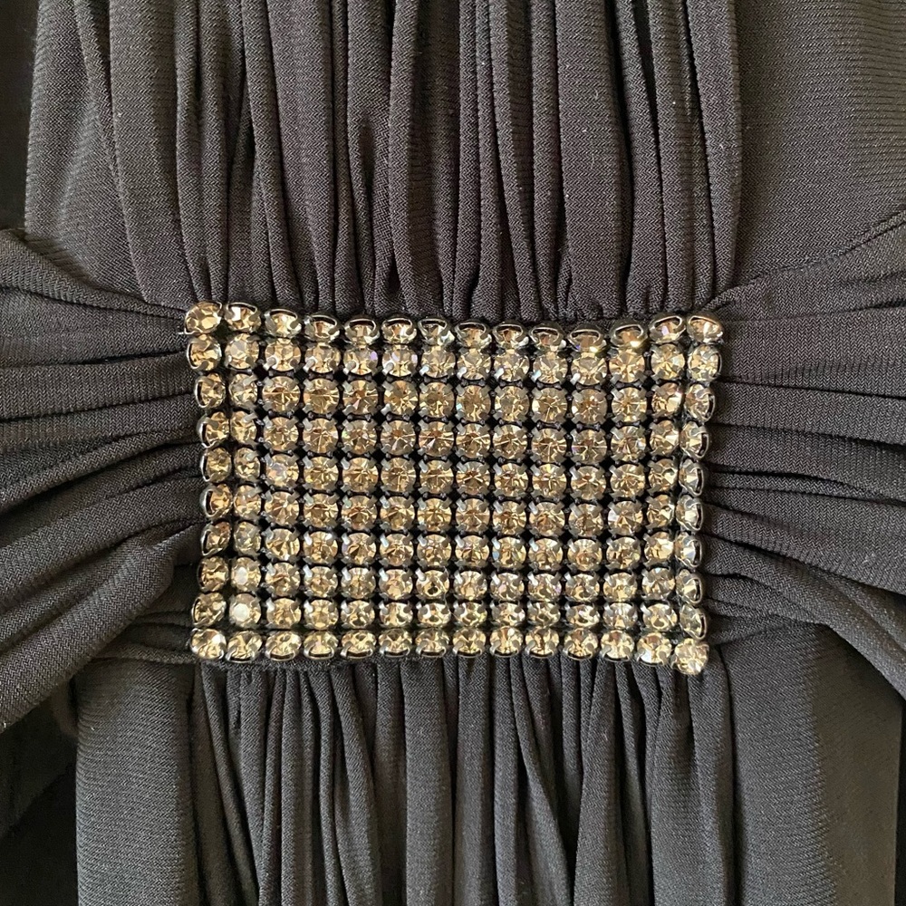 ABS By Allen Swartz Y2K Elegant Black Dress Size S Buckle Rhinestones Draped - Picture 3 of 12